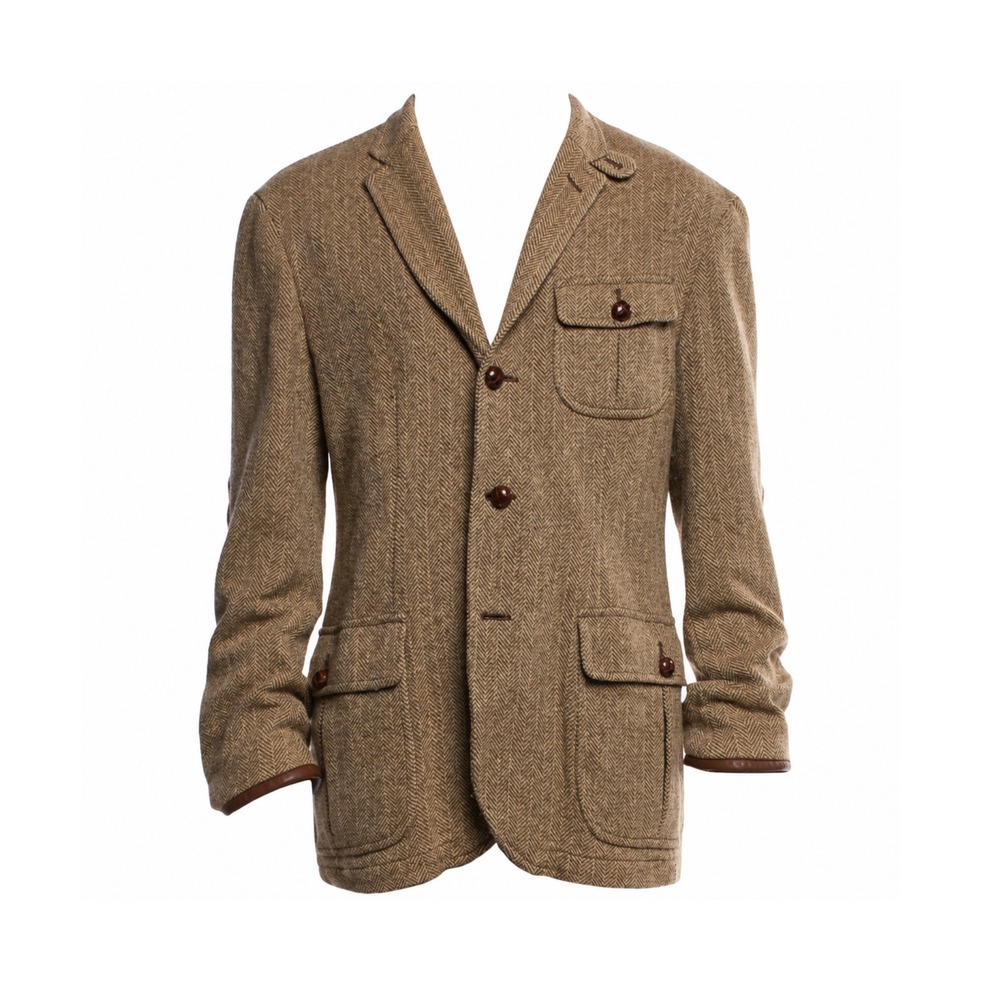 Polo Ralph Lauren Herringbone Tweed Leather Detailed Single-Breasted Blazer